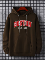 BOSTON Print Hoodies For Men Graphic Hoodie With Kangaroo Pocket