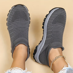 Women's Gray Walking Shoes Lightweight Slip On Flat Shoes