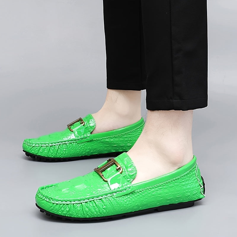 Green Metal Buckled Loafers Anti slip Flat Casual Shoes