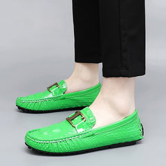 Green Metal Buckled Loafers Anti slip Flat Casual Shoes