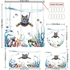 Swimming Cat Shower Curtain Set - Modern Bathroom Decor