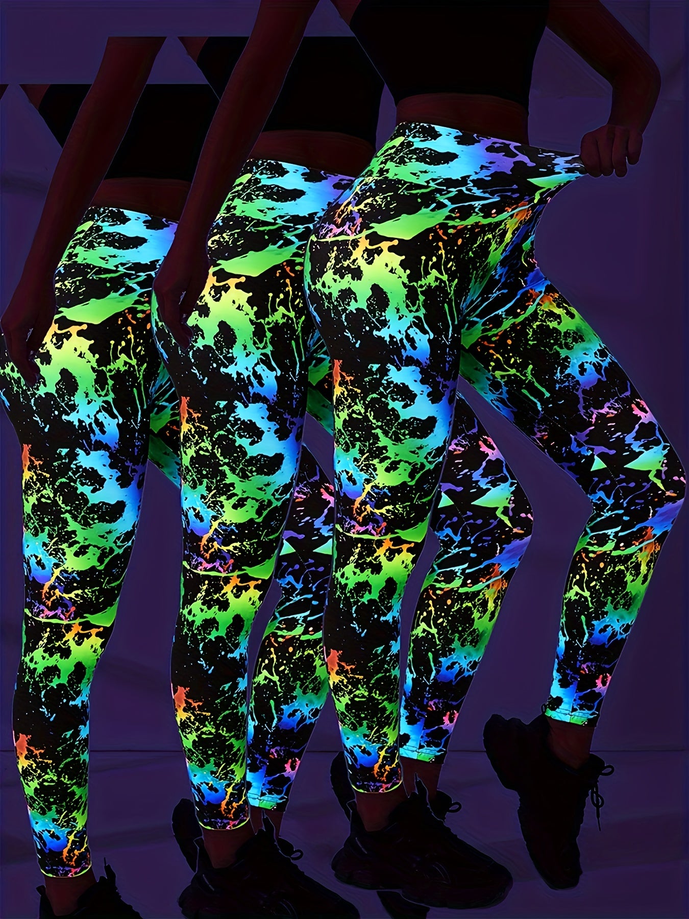 Fluorescent High Waist Leggings for Sports & Yoga