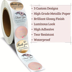 500 Pcs Thank You Flower Stickers for Baking Packaging Envelope Seals
