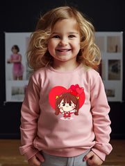 Girls Heart Pattern Crew Neck Sweatshirt for Spring Fall