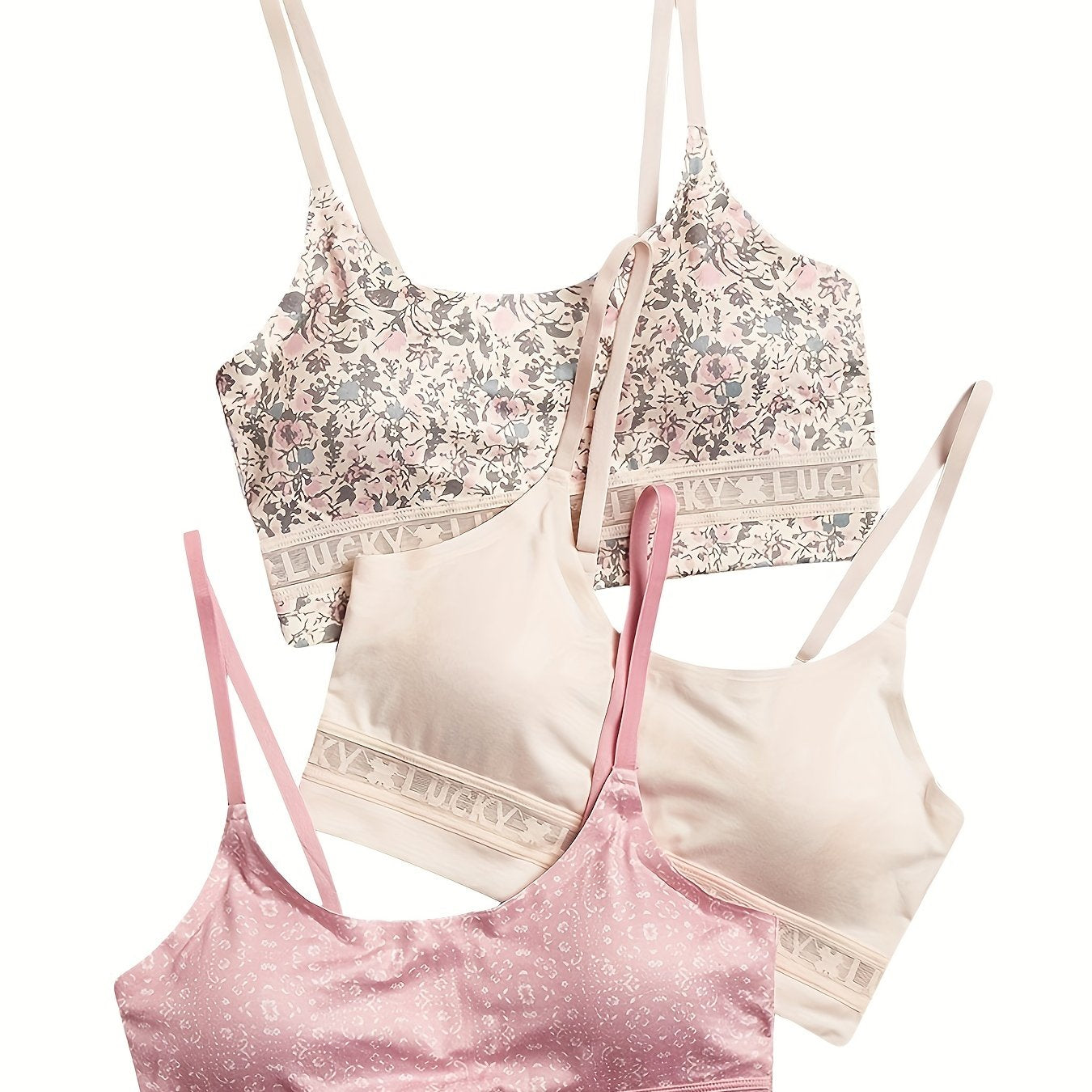 3pcs Floral Print Wireless Padded Cami Bra Soft Underwear
