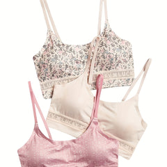 3pcs Floral Print Wireless Padded Cami Bra Soft Underwear