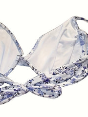Vacay Bikini Top Women's Plus Floral Print Ribbed Tie Back Swimwear