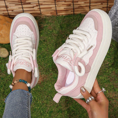 Women's Stylish Contrast Board Shoes Lightweight Sneakers Lace Up Sports Shoes
