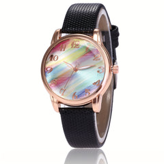 Rainbow Sugar Quartz Women's Watch Casual Colorful Leather Wristwatch