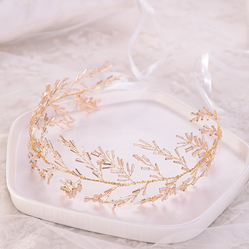 Golden Hair Vine Headband Bridal Tiara Wedding Hair Jewelry