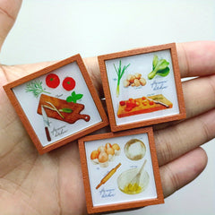 Dollhouse Picture Albums Wooden Frame Paper Paintings Set