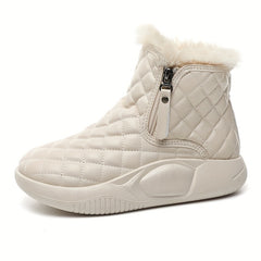 Women's Non Slip Chunky Snow Boots Warm Zipper Comfortable Thick Bottom Shoes