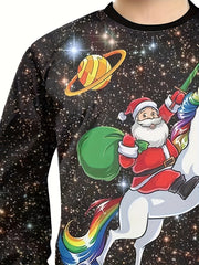 Santa Claus Riding Unicorn Print Boys Christmas Sweatshirt