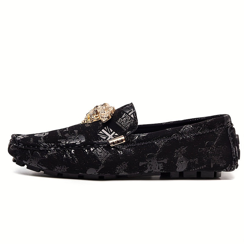 Men's Metallic Decor Loafer Shoes Non-slip Slip-On Driving Shoes