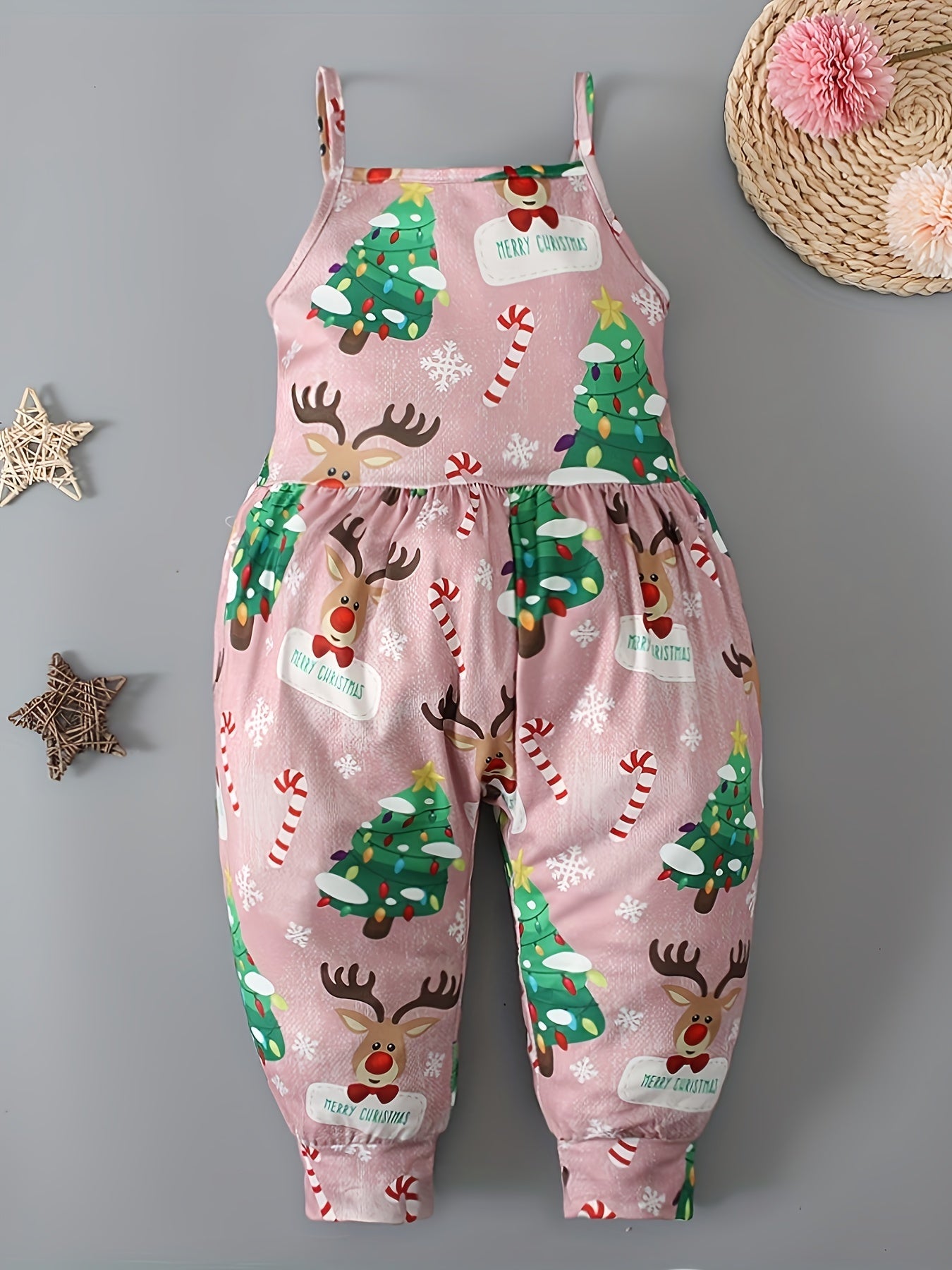 Girls' Christmas Cartoon Cami Jumpsuit Sleeveless Romper