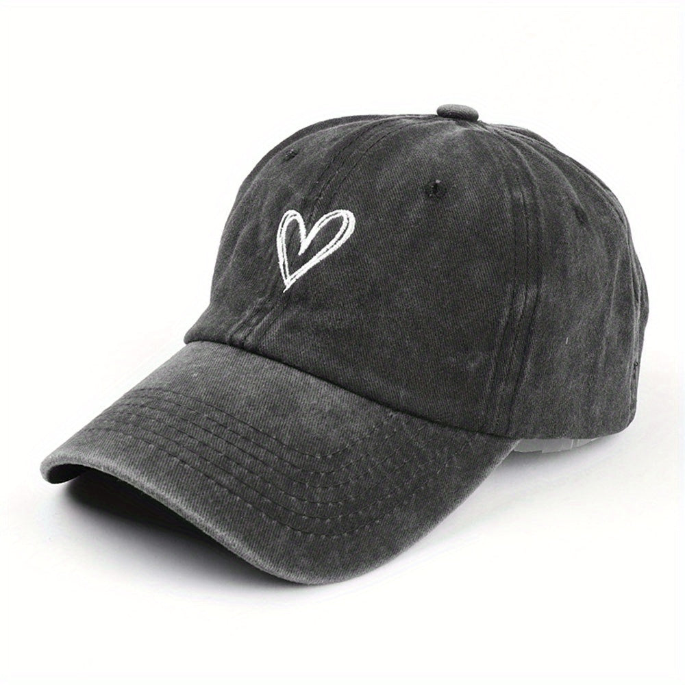 Unisex Breathable Baseball Cap With Heart Embroidery