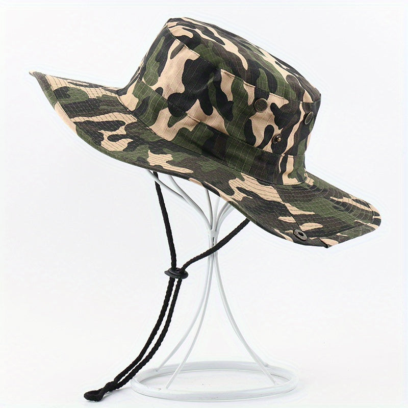 Men's Camo Large Brim Bucket Hat for Outdoor Activities