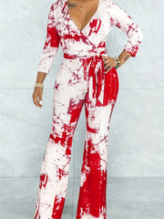 Tie Dye Three Quarter Sleeve Jumpsuit With Belt
