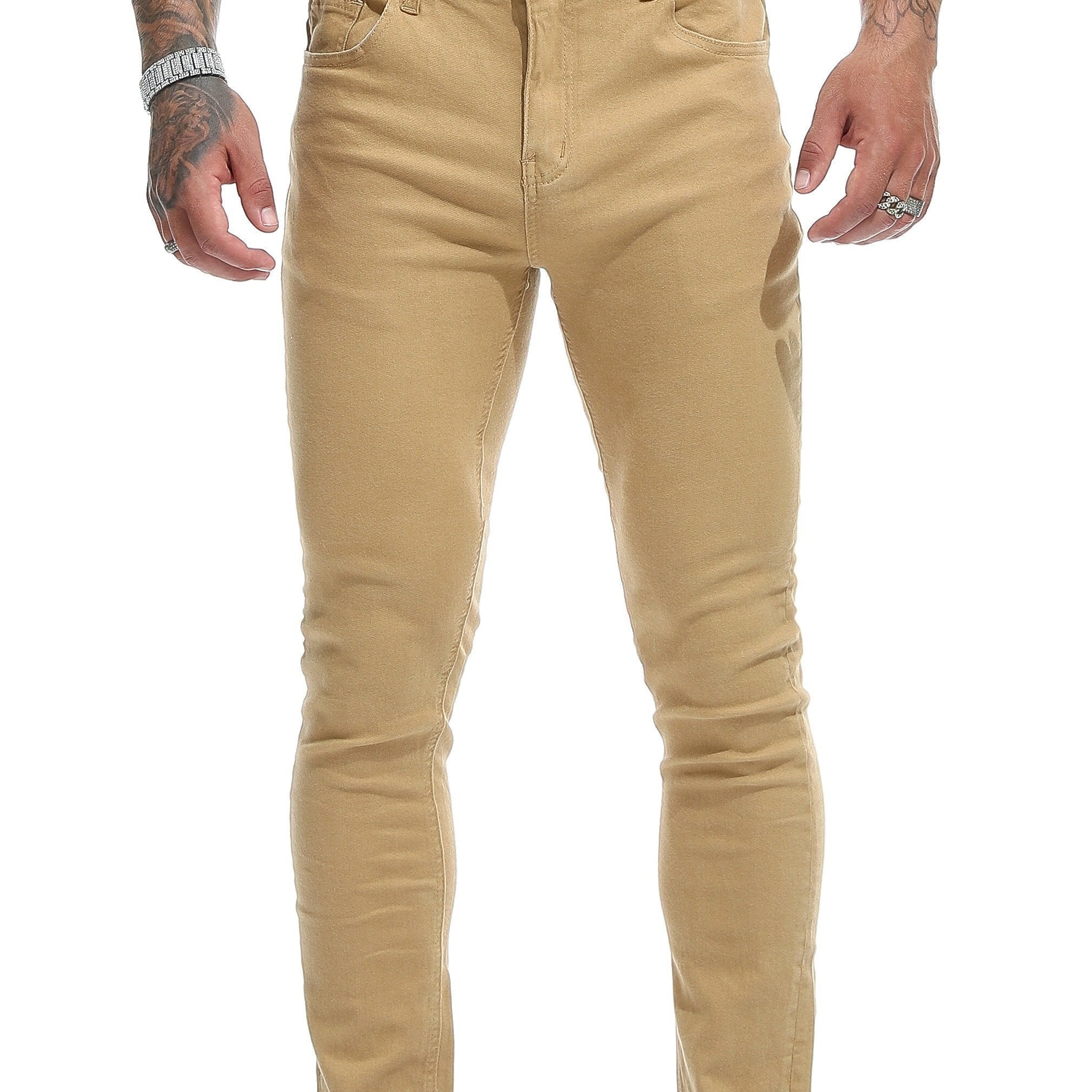 Men's Solid Slim Fit Pants Stretch Long Trousers