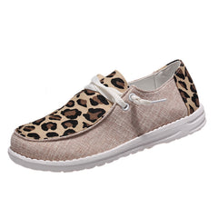 Leopard Print Loafers Lace Up Flat Canvas Shoes