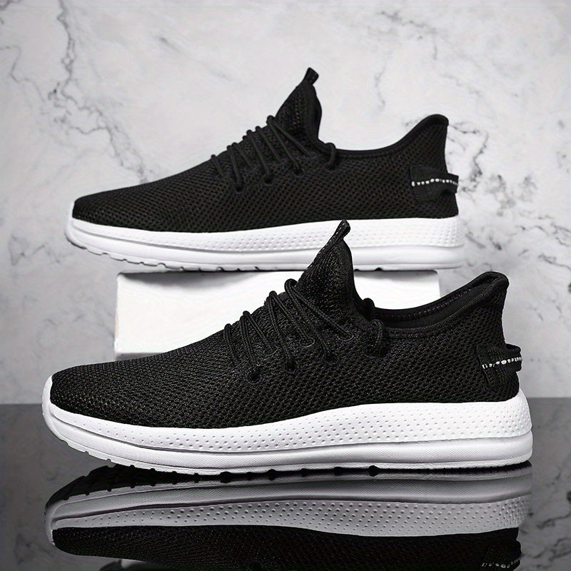 Men's Lace Up Solid Sneakers Lightweight Fabric Breathable Running Shoes