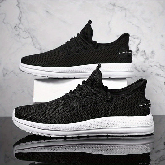 Men's Lace Up Solid Sneakers Lightweight Fabric Breathable Running Shoes
