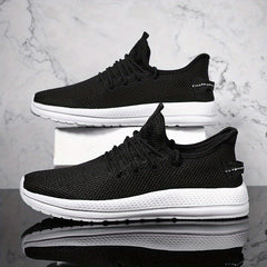 Men's Lace Up Solid Sneakers Lightweight Fabric Breathable Running Shoes
