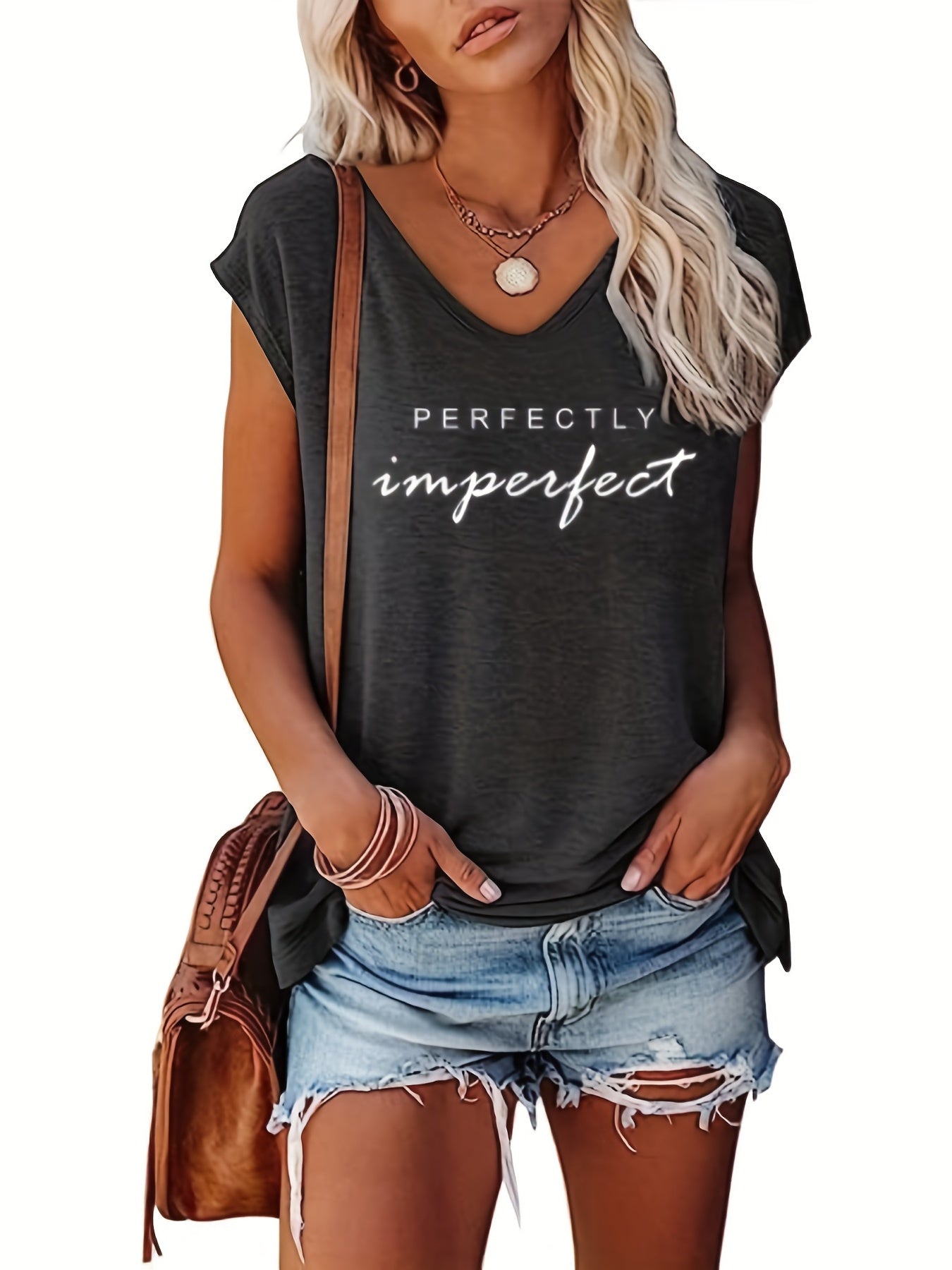 V Neck Cap Sleeve Tank Top for Women