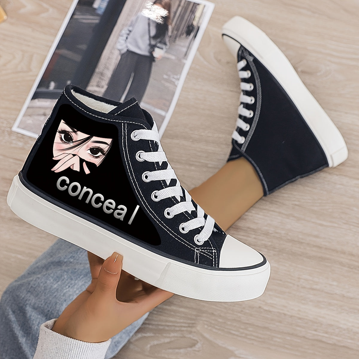 Anime Girl Plush Lined Thermal Canvas High Top Sneakers