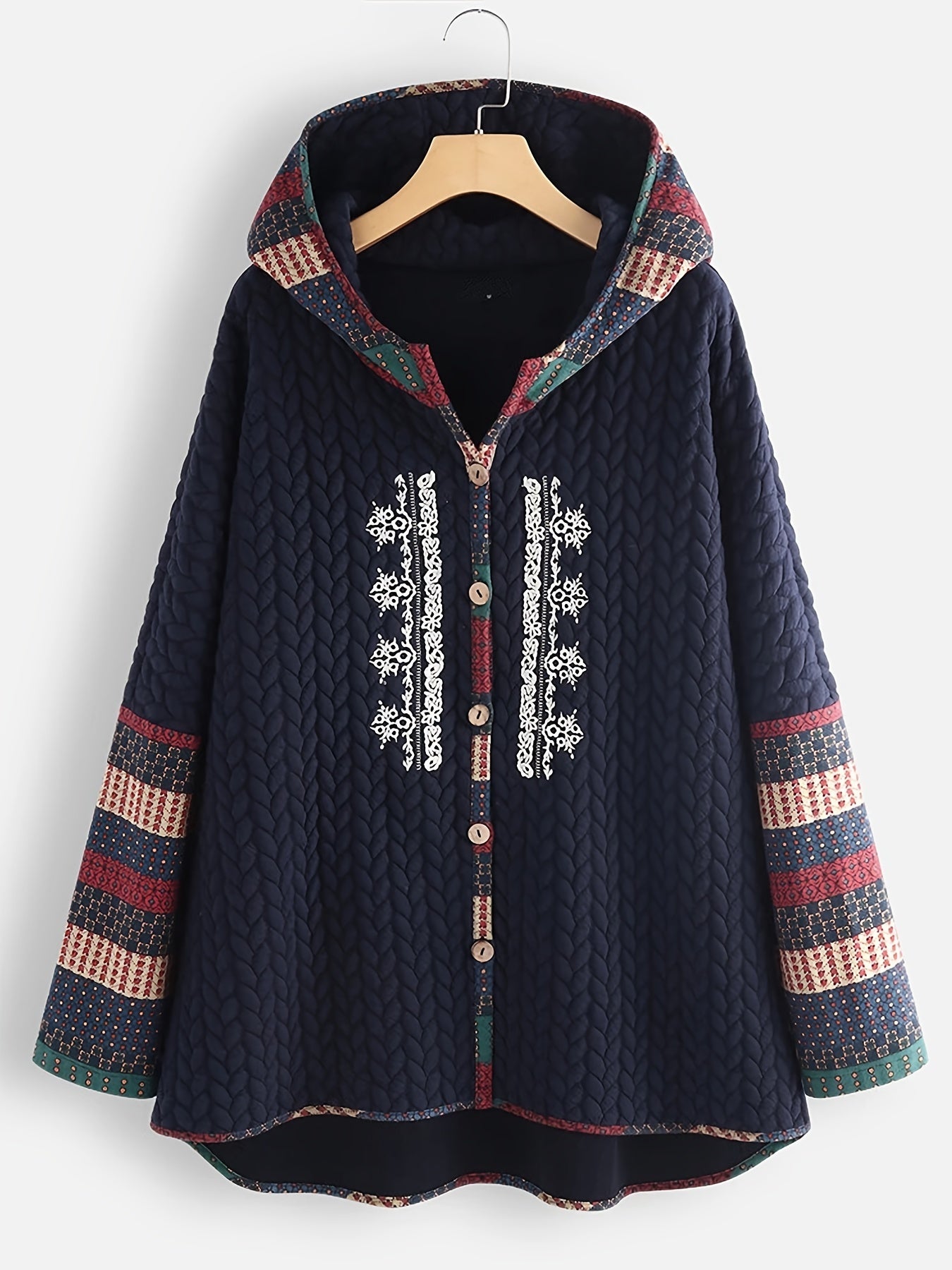 Ethnic Print Ribbed Coat Women's Outerwear