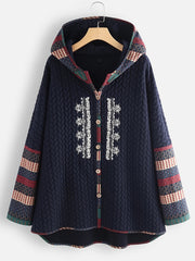 Ethnic Print Ribbed Coat Women's Outerwear
