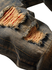 Men's Distressed Slim Fit Ripped Jeans Straight Leg Denim Pants