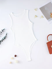 Solid Sleeveless Bodysuit Casual Crew Neck Summer Bodysuit Women's Clothing