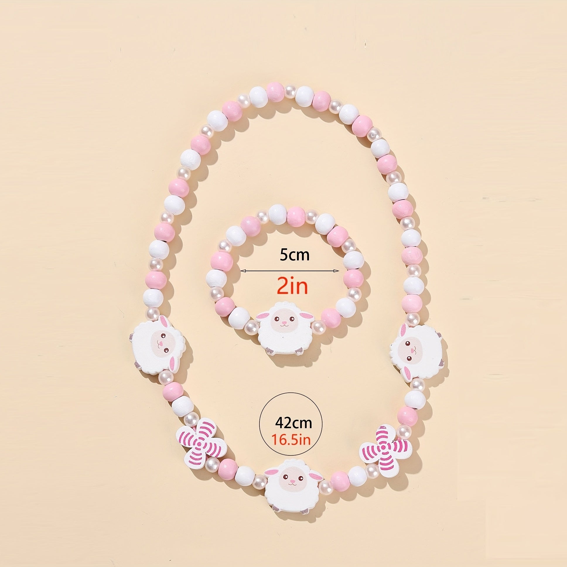 2pcs Cartoon Animal Beaded Necklace Bracelet Set for Girls