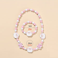 2pcs Cartoon Animal Beaded Necklace Bracelet Set for Girls