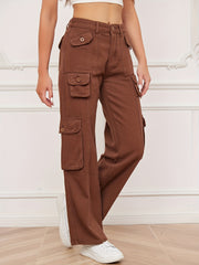 Brown Cargo Pants Straight Legs Loose Fit Denim Y2K & Kpop Style