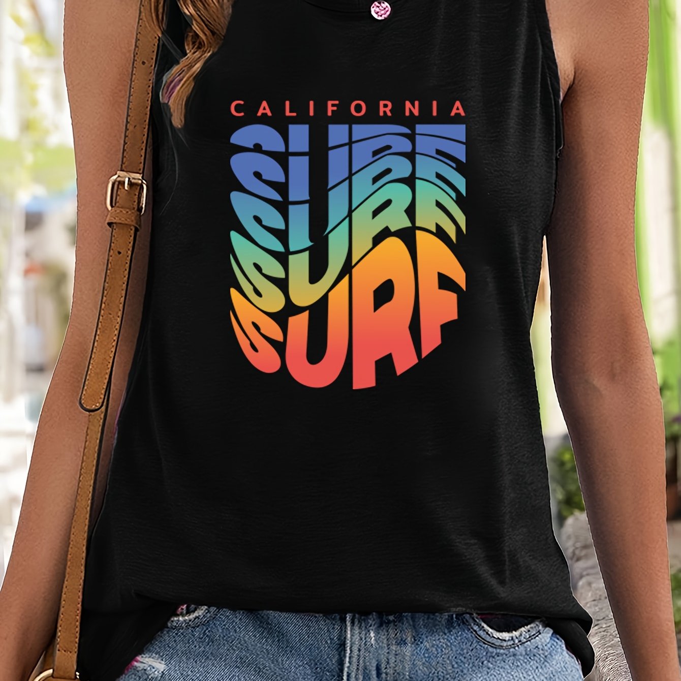 Colorful Letter Pattern Stretchy Sports Vest Round Neck Sleeveless Casual Top