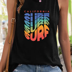 Colorful Letter Pattern Stretchy Sports Vest Round Neck Sleeveless Casual Top