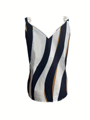 Colorful Print Chain V Neck Tank Top for Summer