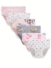 6pcs Teen Cartoon Graphic Print Cotton Briefs Underwear