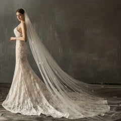 Cathedral Style Bridal Veil with Comb Inlaid Flower