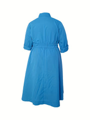 Casual Dress Women's Plus Solid Button Up Shirt Dress