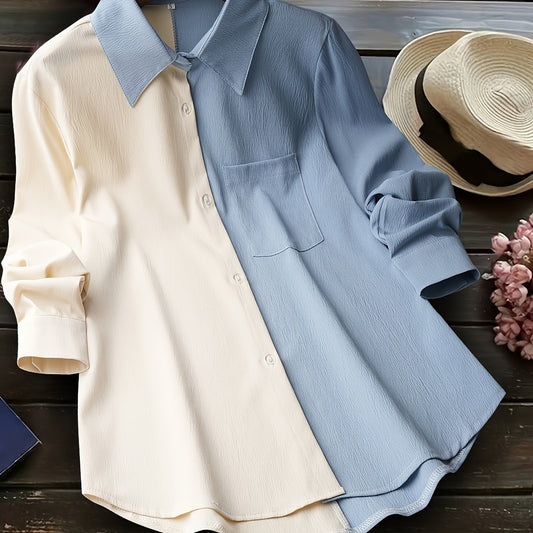 Colorblock Button Up Blouse
