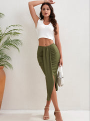 High Waist Gathered Slit Skirt for Spring & Summer