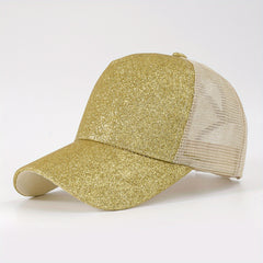 Glitter Ponytail Trucker Hat Solid Fluorescent Baseball Cap Mesh Sunshade