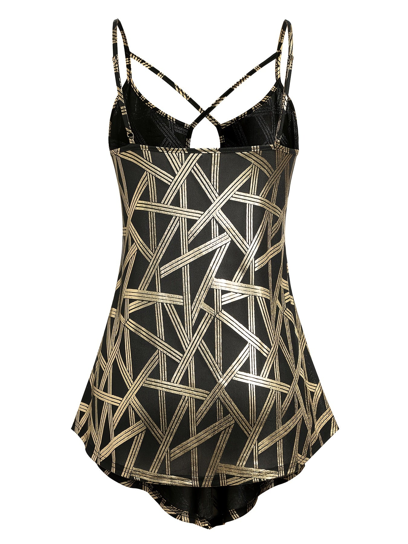 Geometric Print Cross Neck Cami Top