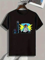Lighthouse Print Men's Graphic T shirt for Summer