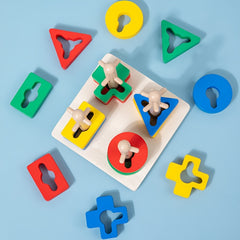 Wooden Geometric Shape Sorter Puzzle with Stacking Rings