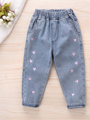 Girls Heart Denim Jeans with Elastic Waist