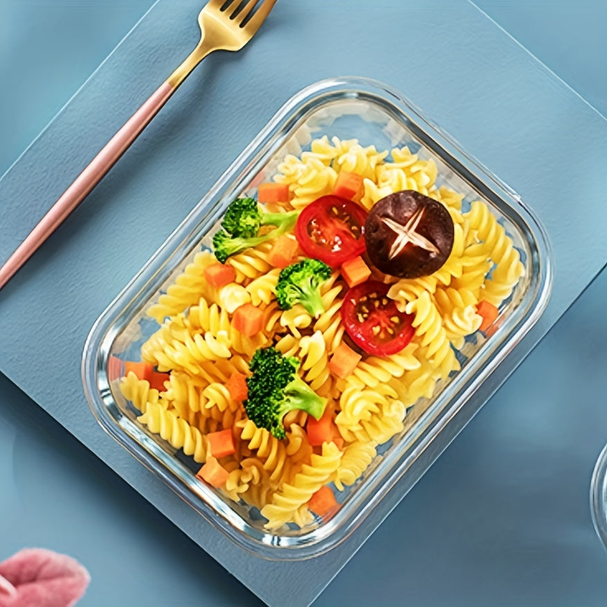 680ml Glass Fresh-keeping Bowl w/ Lid Microwave Heating Lunch Box Divided Bento